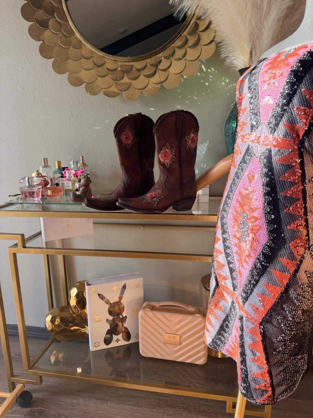 Shyanne Women's Brown Leather Lace-Up Western Boots with Pink Floral Embroidery - Picture 7 of 9